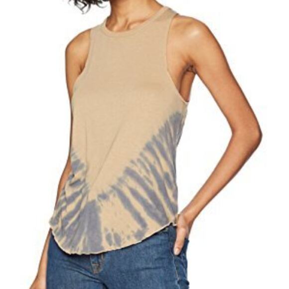 Chaser Jersey Knotted Drape Back Shirttail Tank in Tan/Navy NWT Size Med - Picture 1 of 5